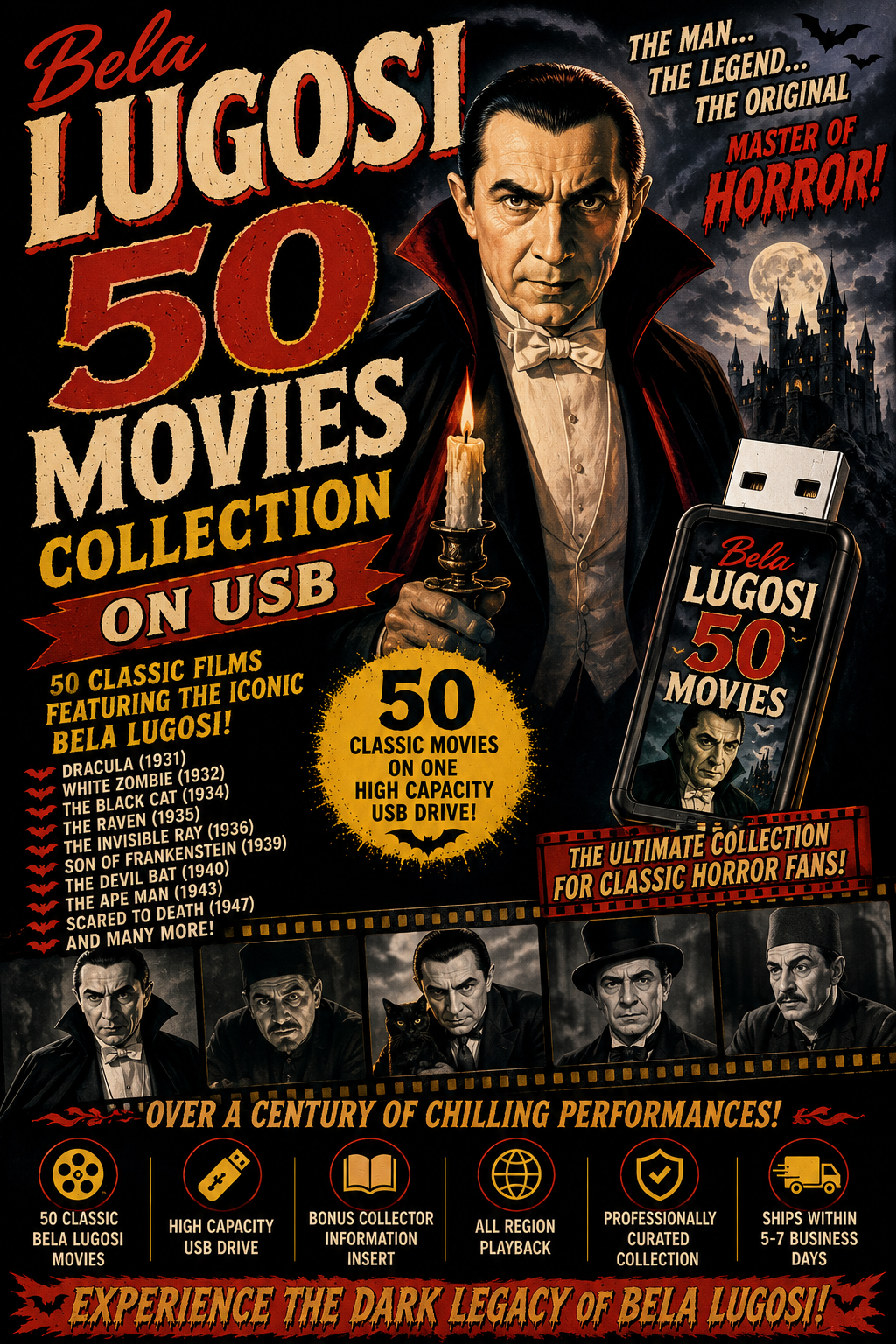 Bela Lugosi classic horror movies collection and vintage horror cinema