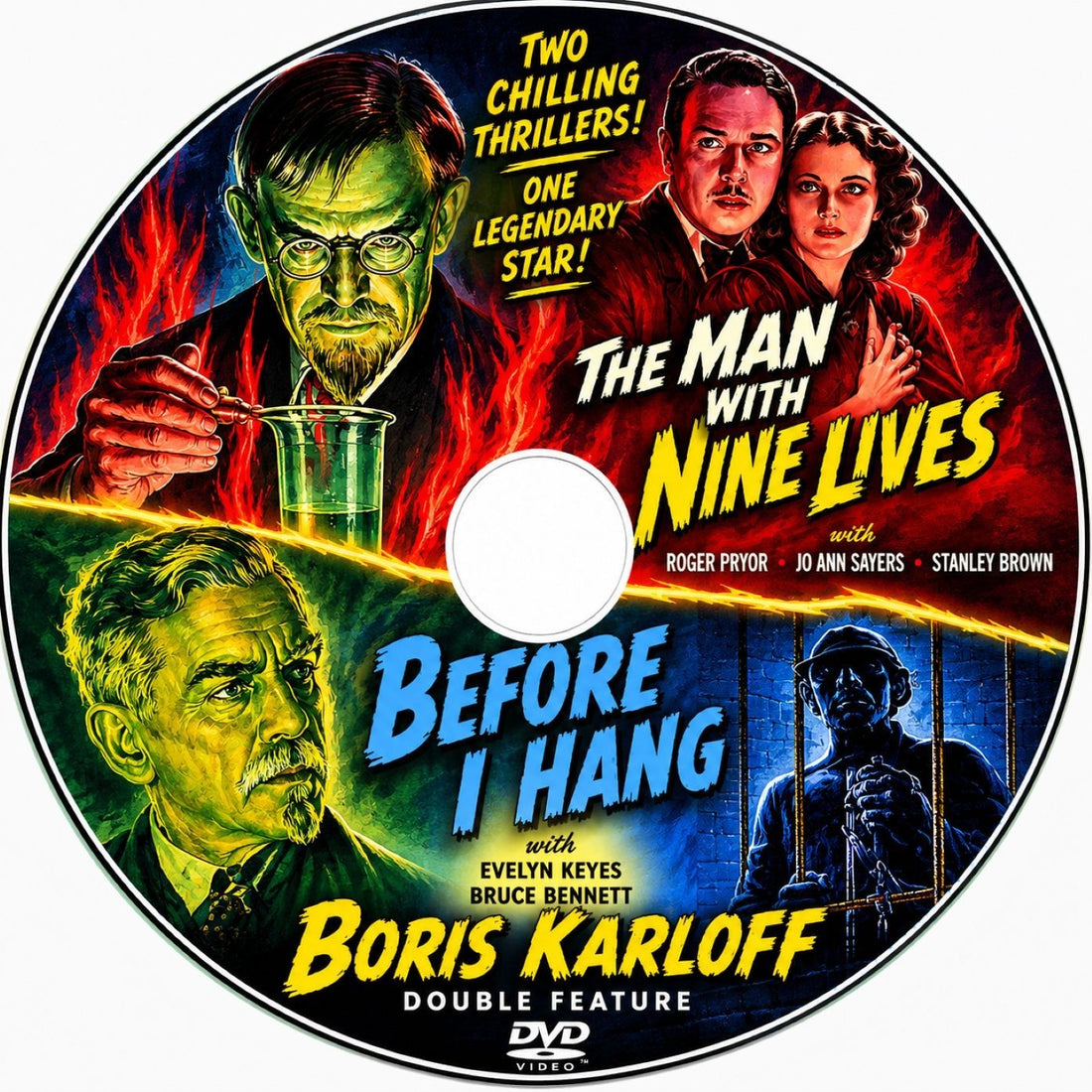 Boris Karloff classic horror double feature The Man with Nine Lives and Before I Hang on DVD