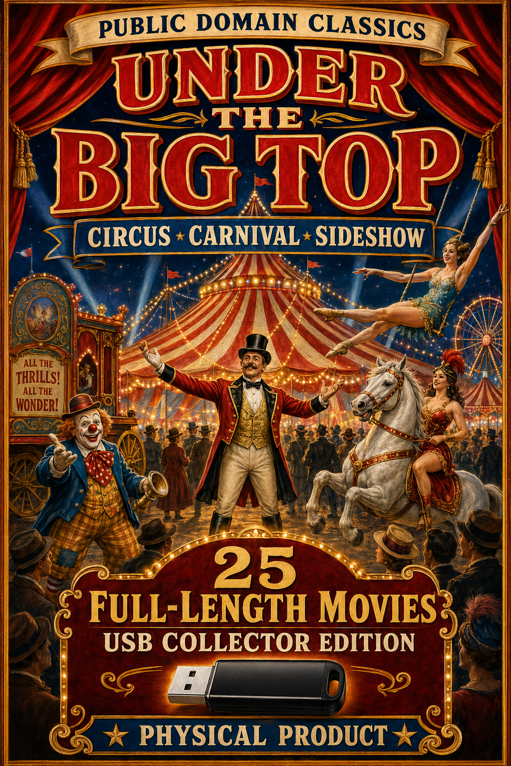 Under the Big Top 25 Classic Circus Carnival Movies USB Collection