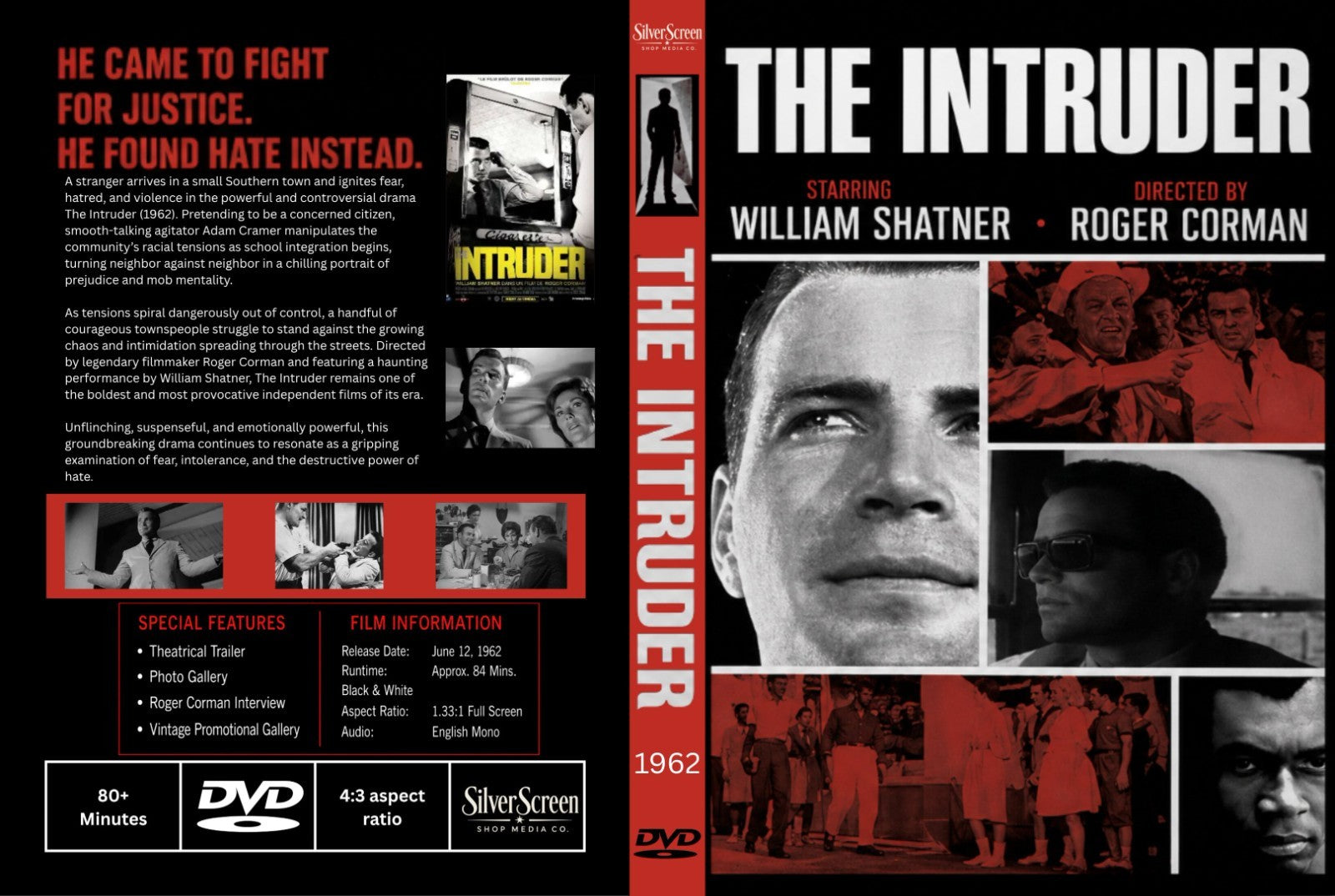 The Intruder 1962 Classic Drama DVD William Shatner Rare Civil Rights Film