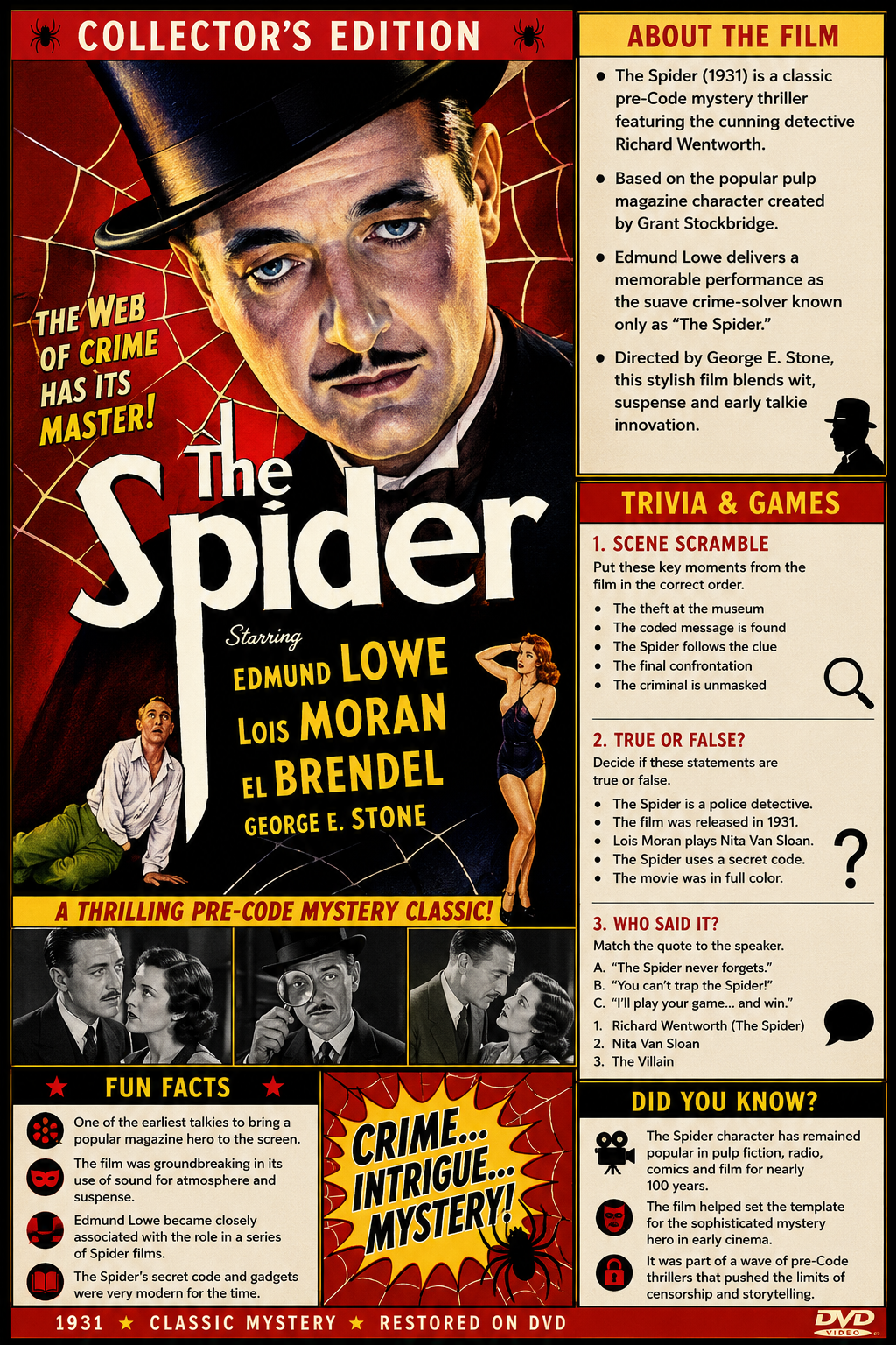 The Spider (1931) Pre-Code Mystery DVD Collector Edition