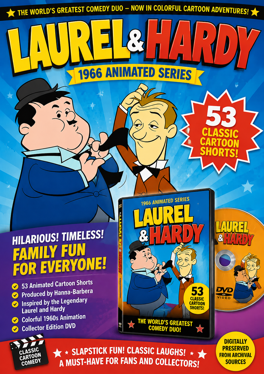 Laurel and Hardy Cartoon 1966 Animated Series DVD 53 Classic Cartoon Shorts