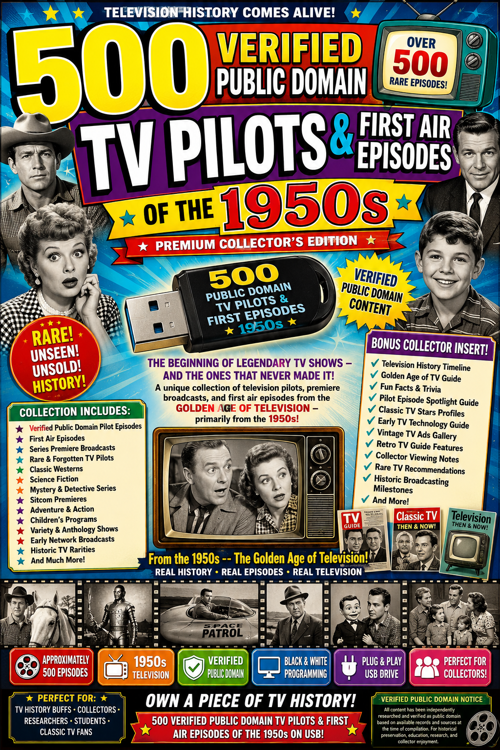 500 VERIFIED PUBLIC DOMAIN TV PILOTS & FIRST AIR EPISODES OF THE 1950s
