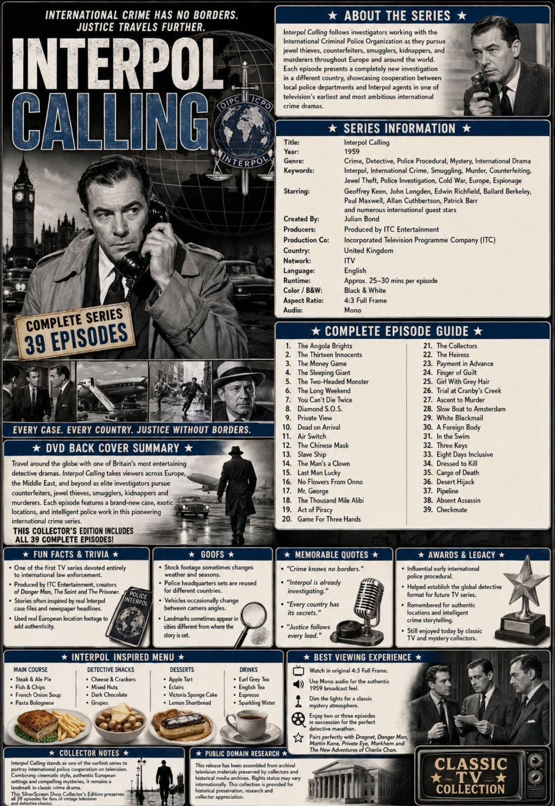 Interpol Calling (1959) Classic TV Series DVD – Complete 39 Episodes