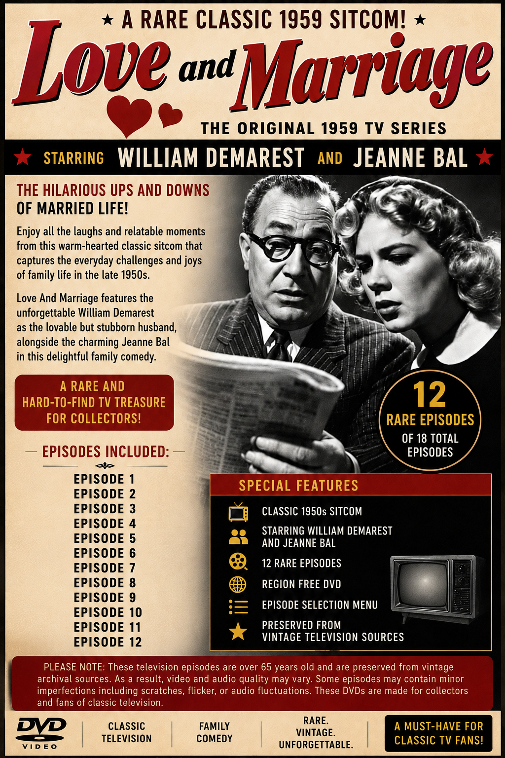 Love And Marriage 1959 Rare TV Series DVD 12 Episodes Demarest
