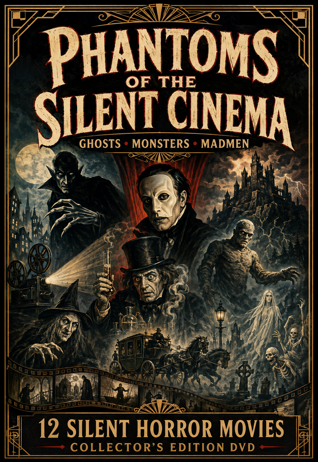 Silent Horror 12 Movie DVD Collection Ghosts Monsters Madmen Halloween Classics