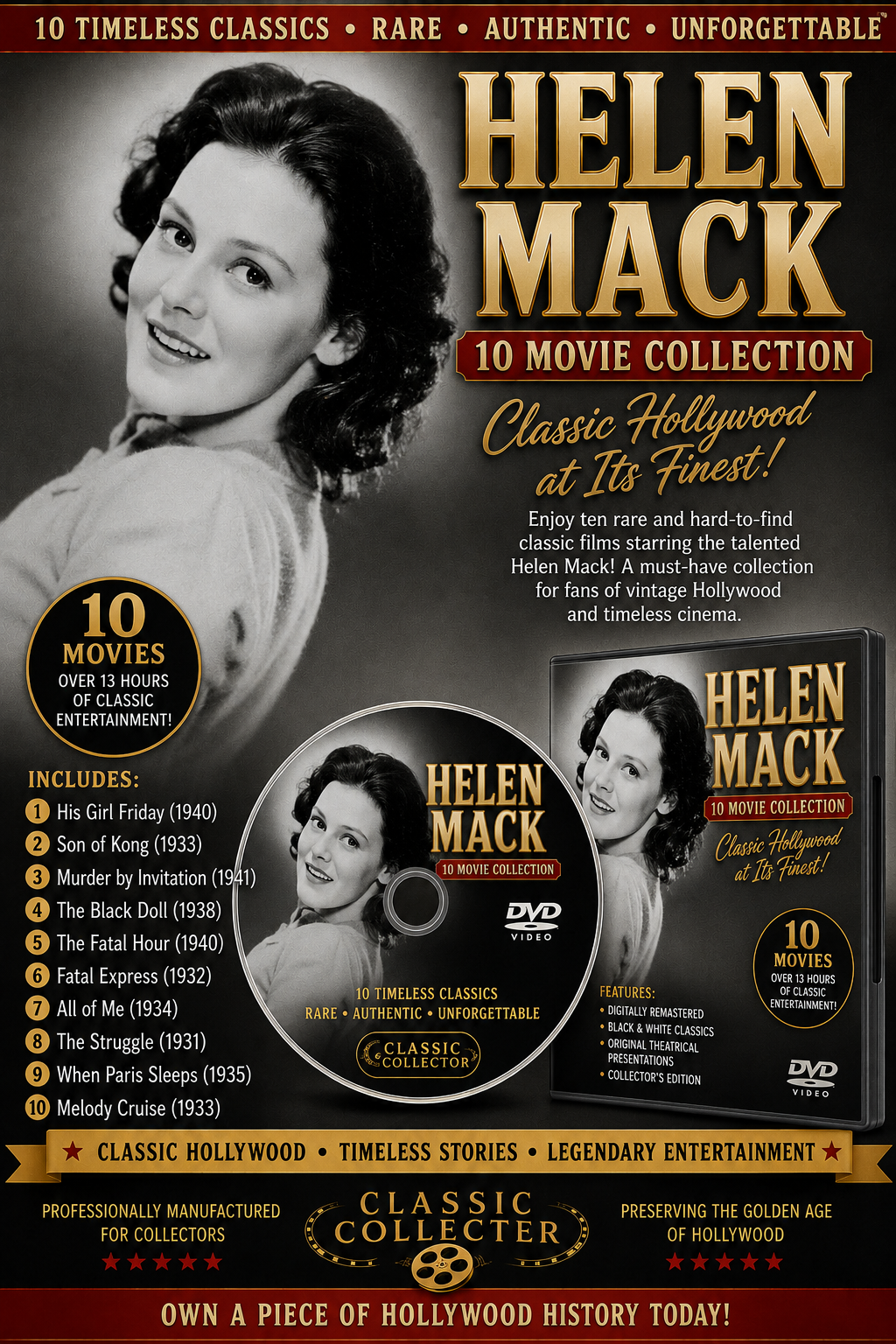 Helen Mack Movie Collection DVD 10 Classic Films Rare Hollywood Archive