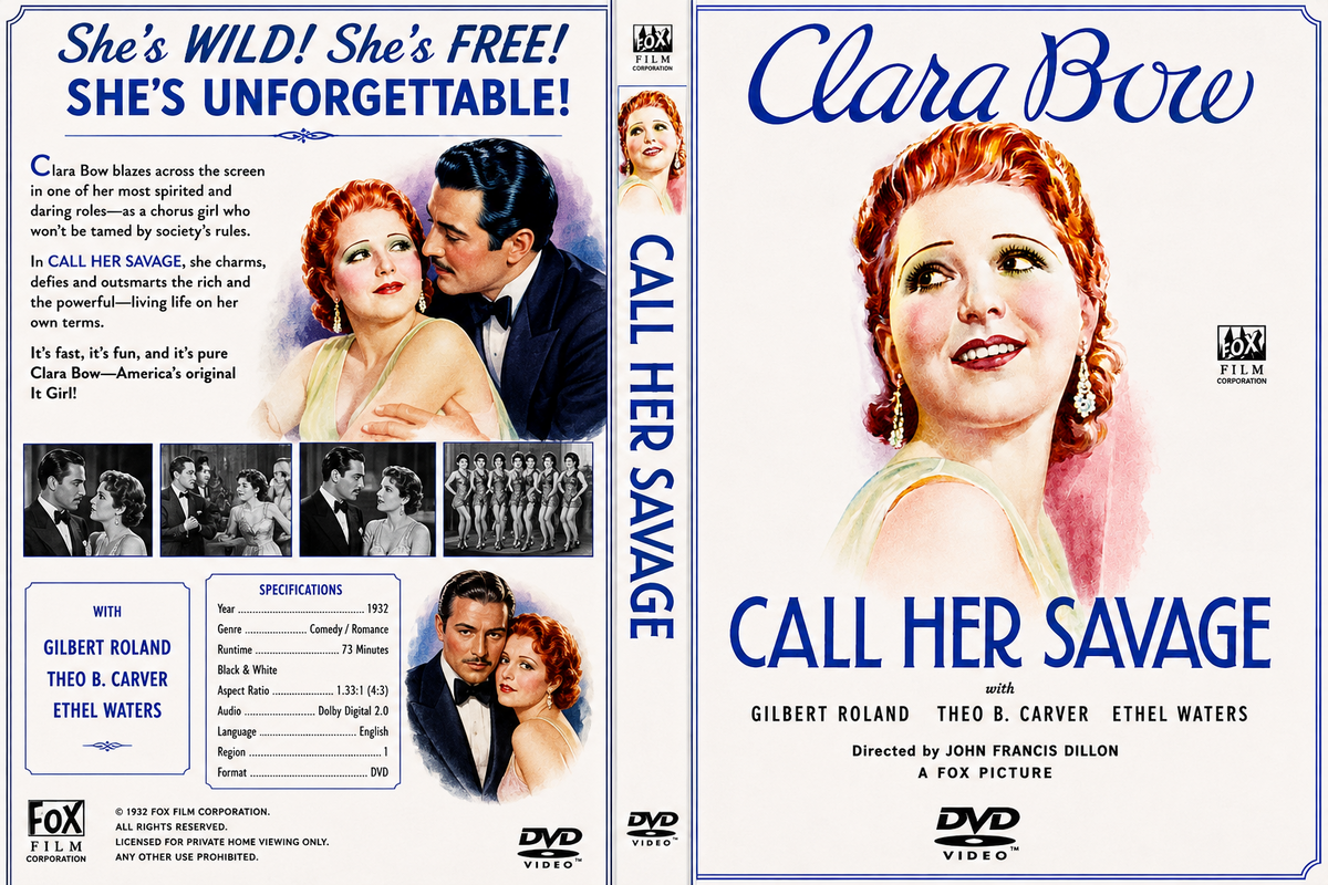 Call Her Savage 1932 Pre Code Drama Romance DVD With Cover Art Clara Bow