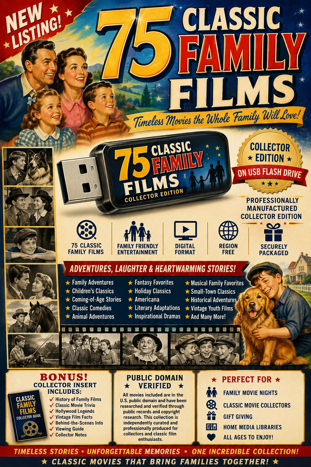 75 Classic Family Films Collection on USB