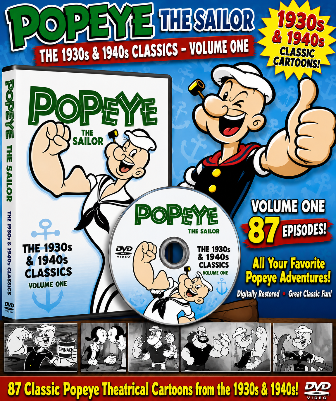 Popeye Classic Cartoons DVD 87 Theatrical Shorts 1930s 1940s Animation