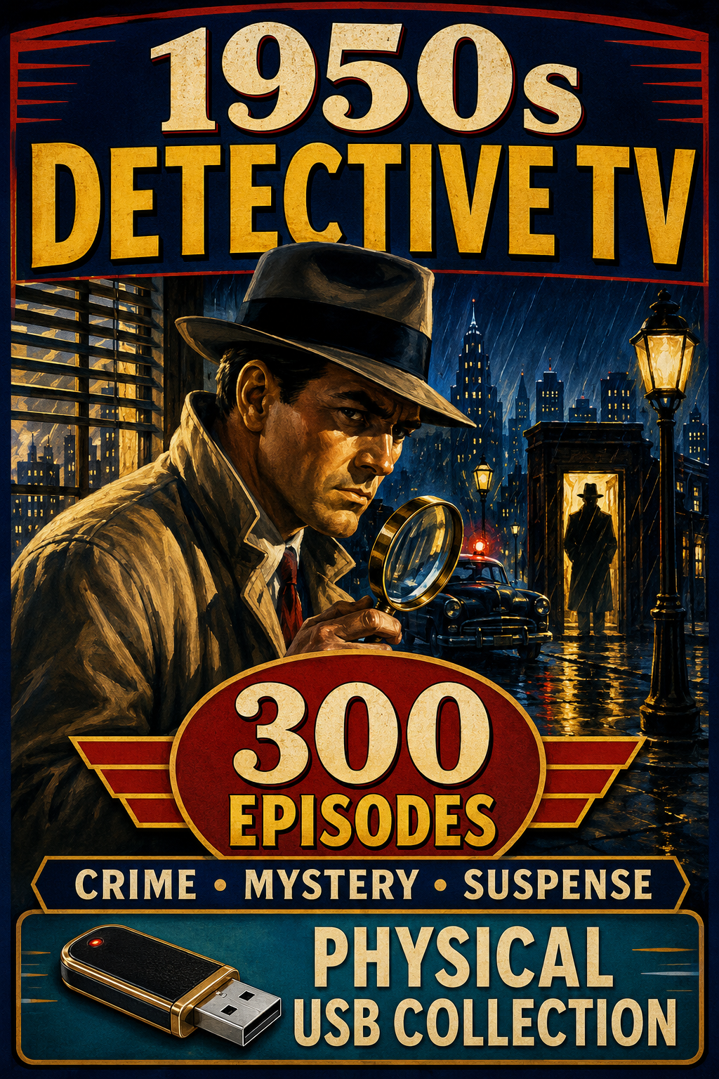 1950s PUBLIC DOMAIN Detective TV Shows 300 Episodes Public Domain Crime USB