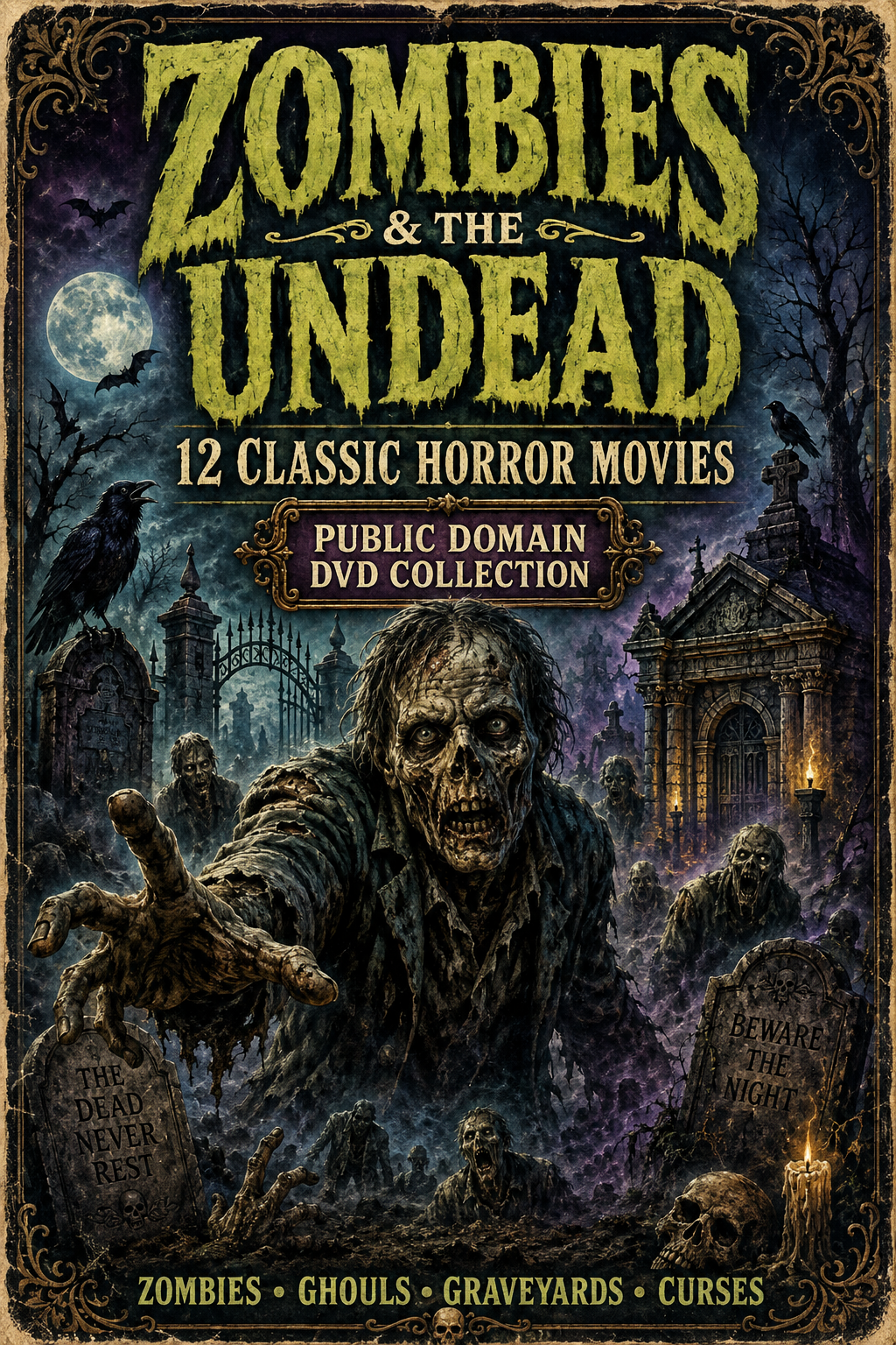 Zombies & The Undead 12 Classic Horror Movies Public Domain DVD Collection