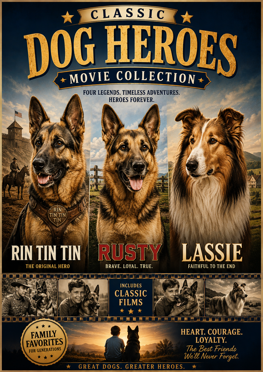 Classic Dog Heroes Movie Collection Rin Tin Tin Rusty Lassie Films Collector DVD