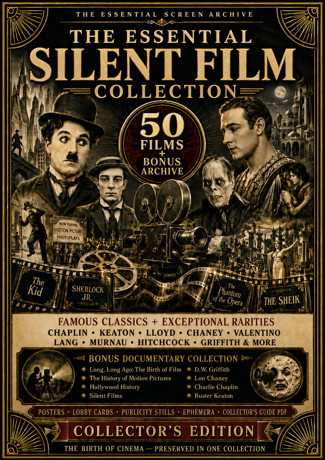 Essential Silent Film Collection 50 Movies USB Documentaries Posters Lobby Cards