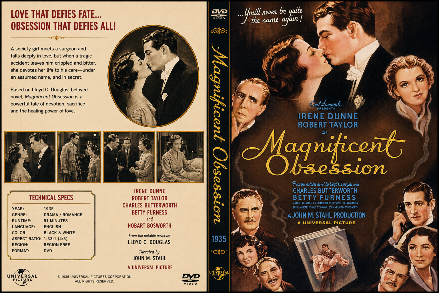 Magnificent Obsession 1935 Drama Romance Film DVD With Cover Art