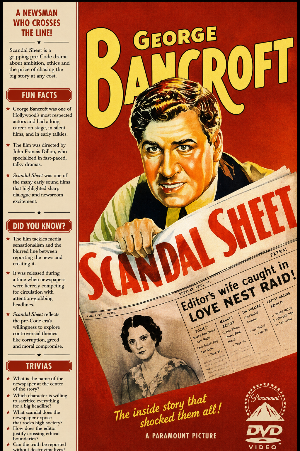 Scandal Sheet (1931) Pre-Code Crime Drama DVD Collector Edition