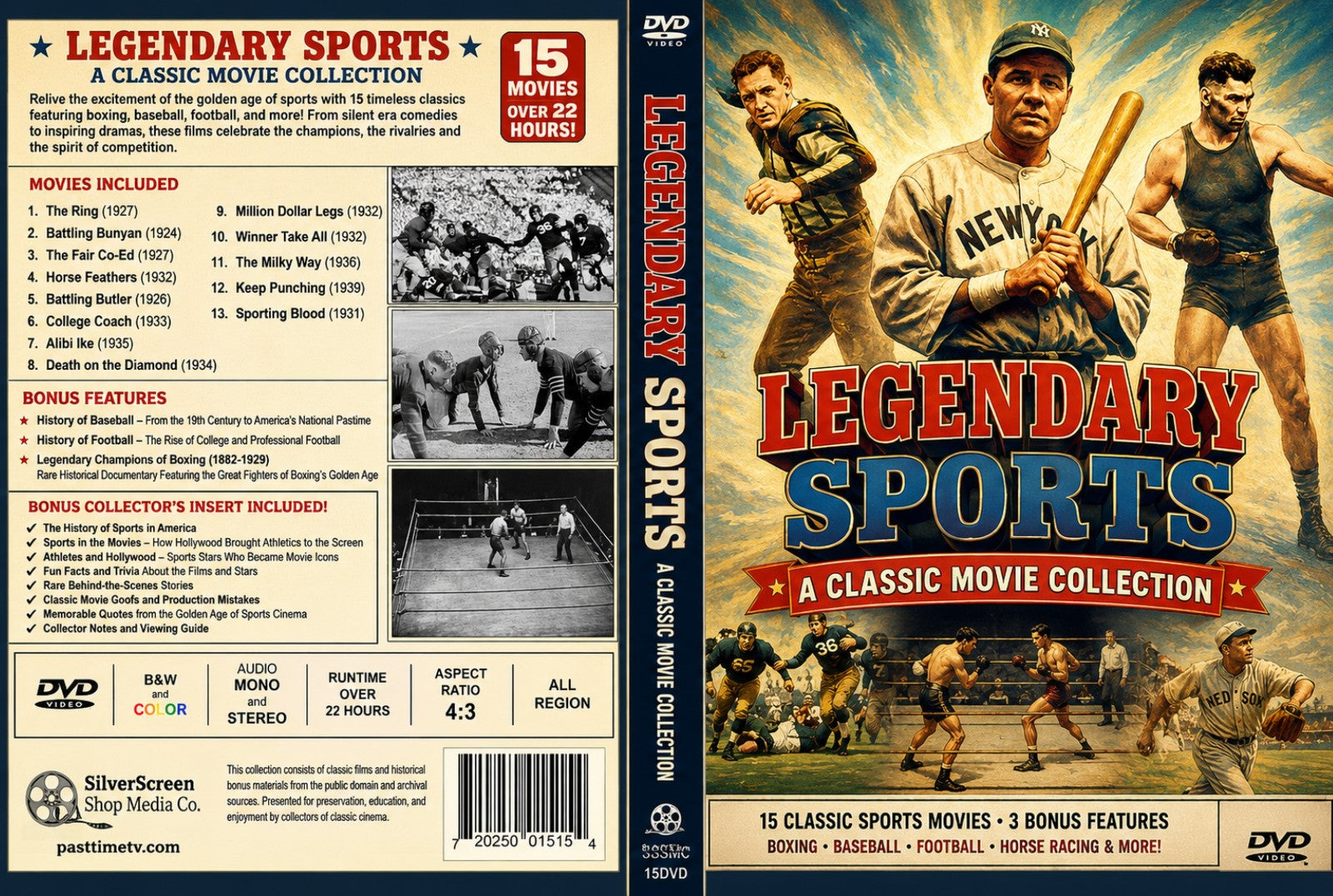 Legendary Sports Classic DVD CollectorsEdition 15 Movies Baseball,Football,Boxin