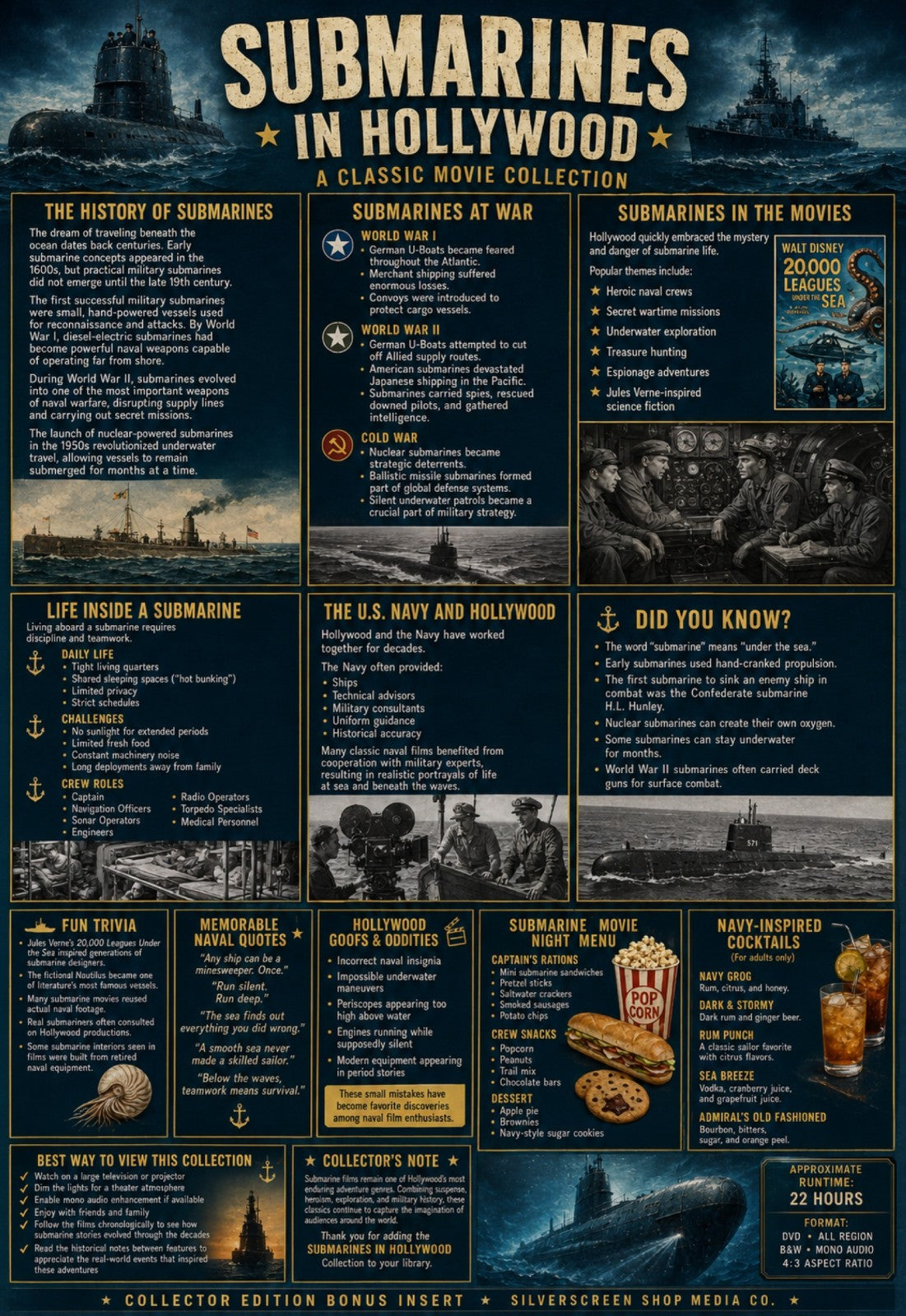 Submarines in Hollywood Classic Movies DVD | 10 Movies + 3 Bonus Videos