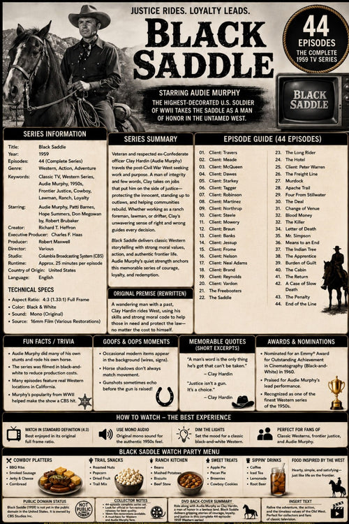 Black Saddle 1959 Rare Classic TV Western Series 44 Episodes On USB