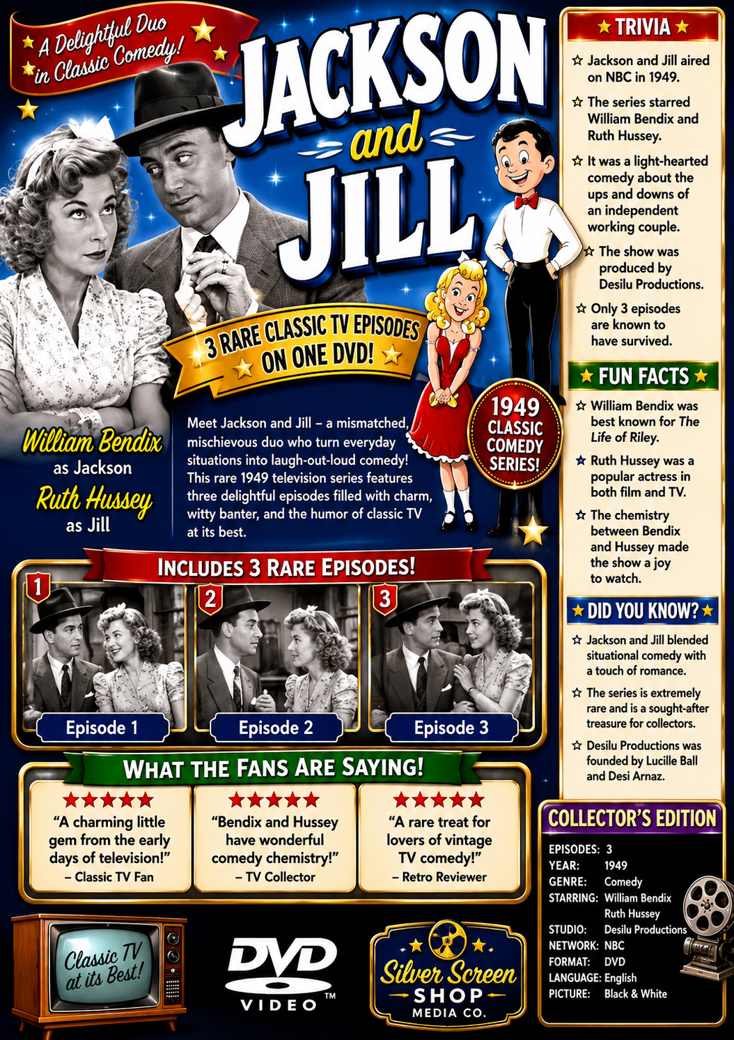 Jackson and Jill 1949 3 Rare Classic TV Episodes On DVD Collector Edition