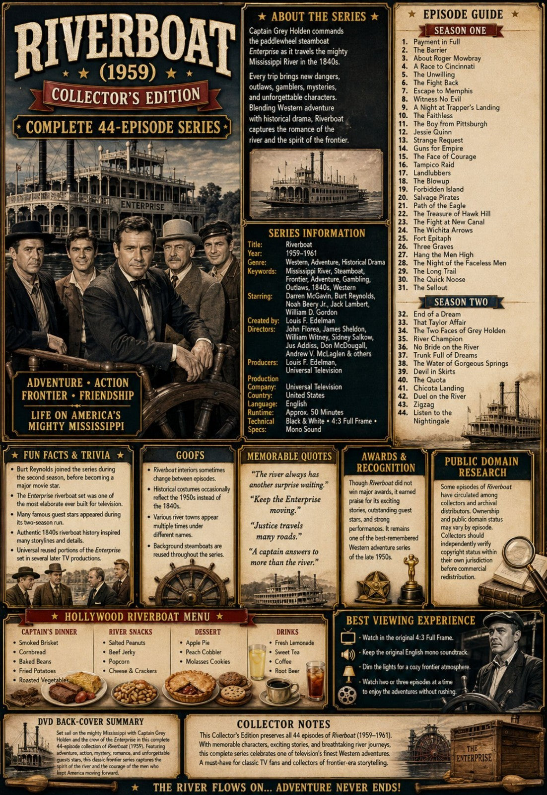 Riverboat (1959) Classic TV Series DVD – Complete 44 Episodes