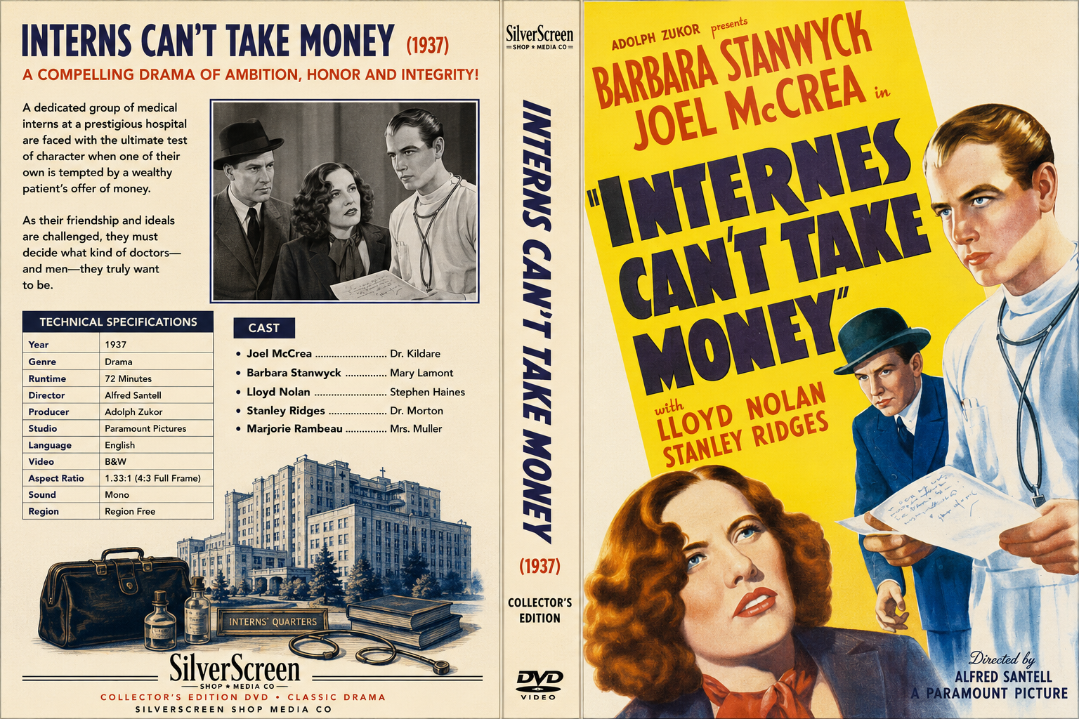 Internes Can't Take Money (1937) Crime Drama Romance DVD Collector Edition
