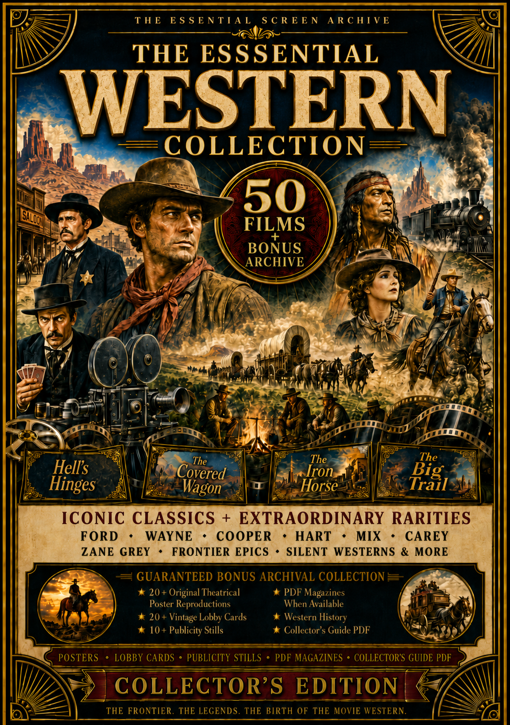 Essential Western Collection 50 Public Domain Movies USB + Posters Lobby Cards