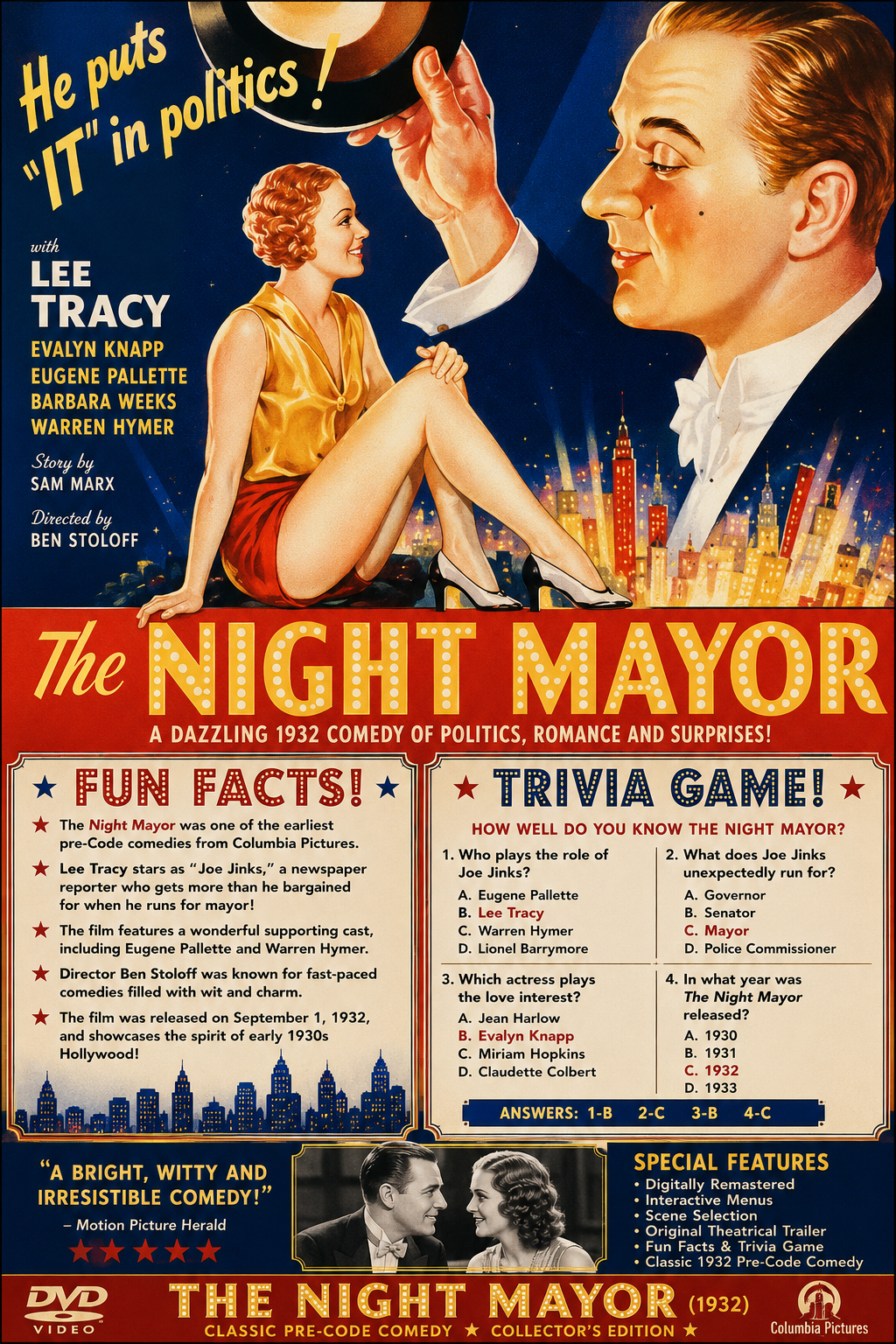 The Night Mayor 1932 Comedy Drama DVD Collector Edition With Cover Art