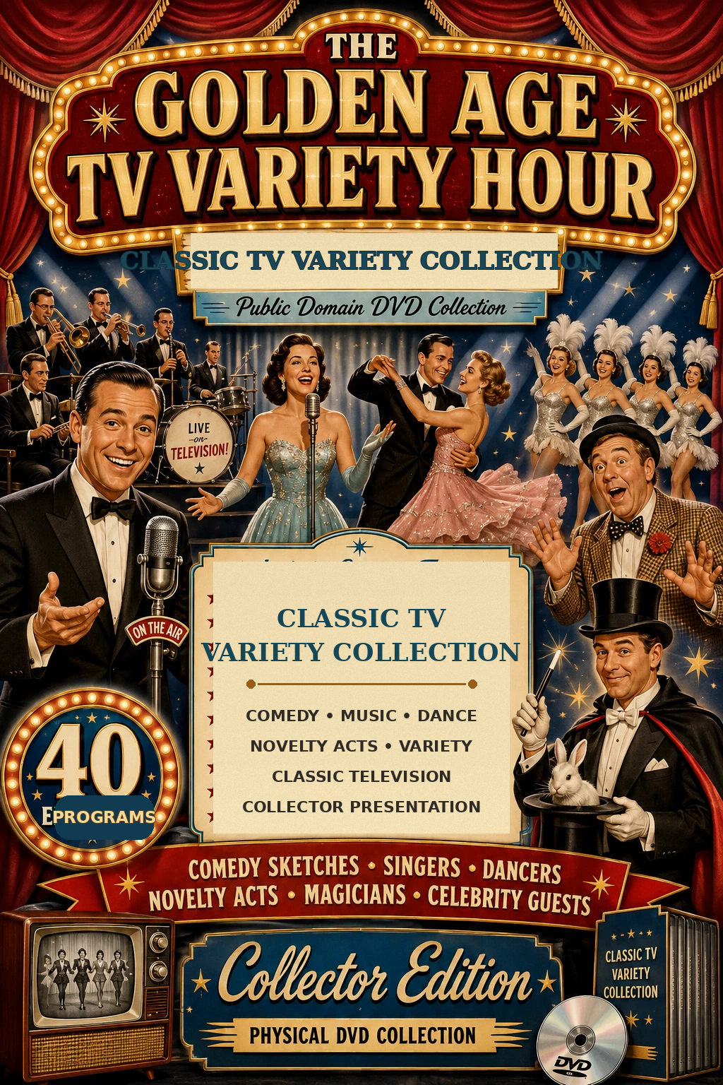 Golden Age TV Variety Hour 40 Episodes Classic Comedy Music DVD Public Domain
