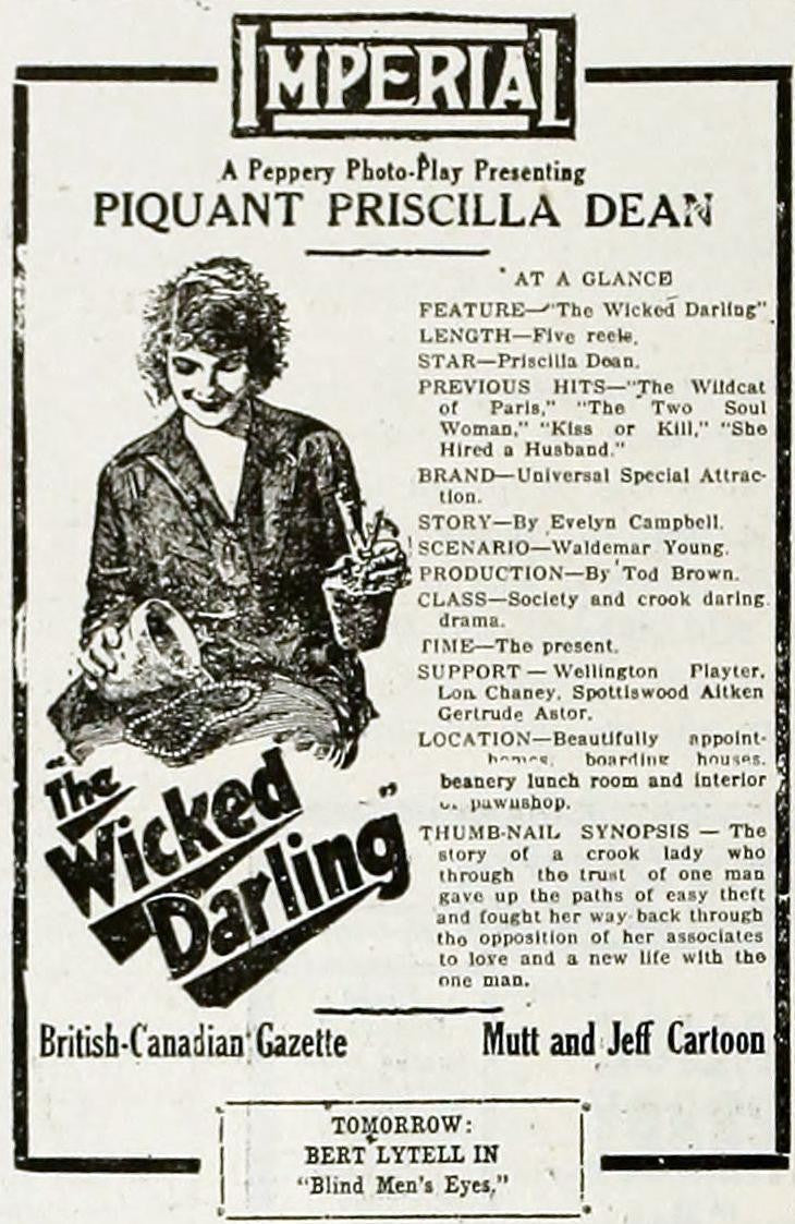 The Wicked Darling 1919 Lon Chaney Silent Crime Drama on DVD