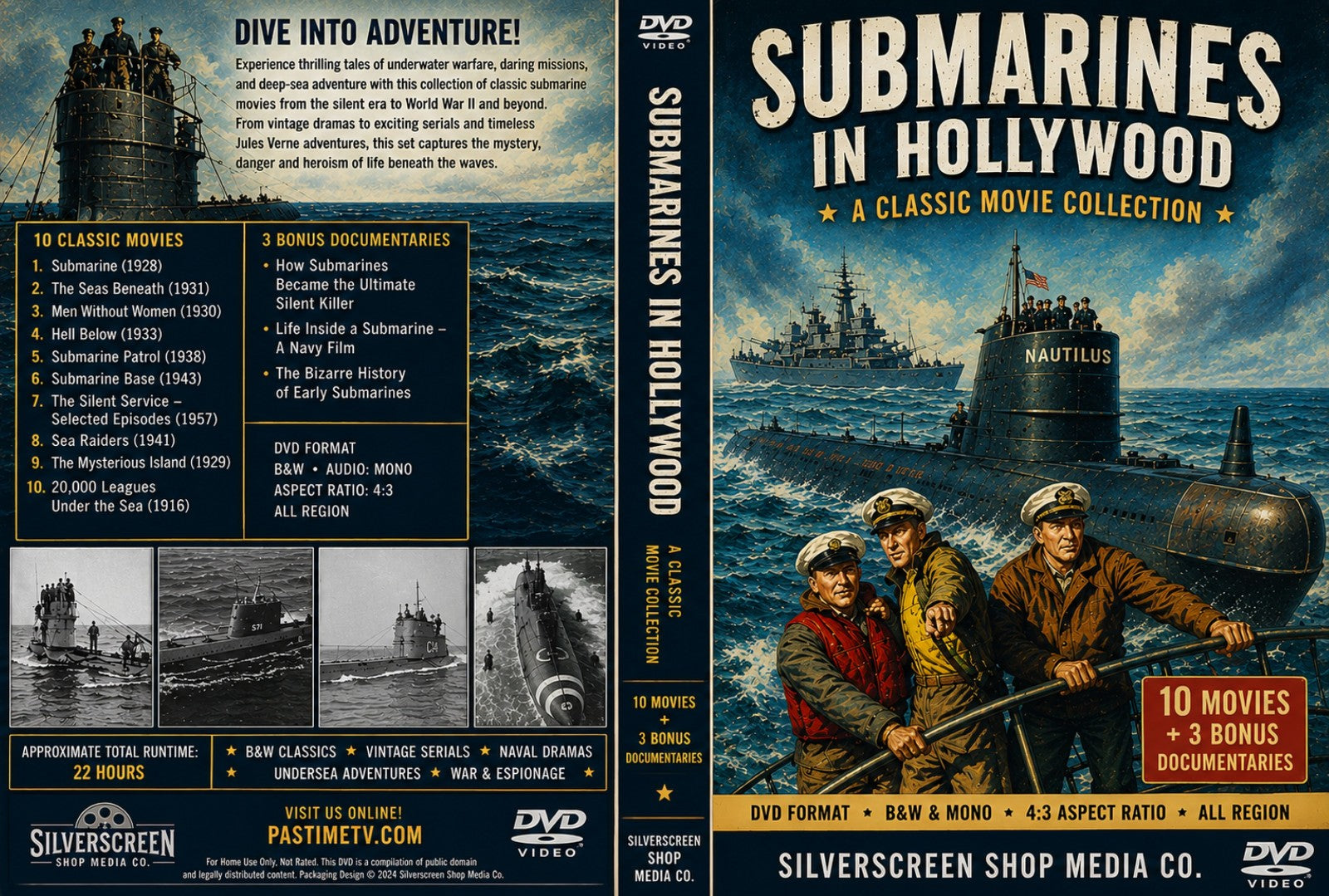 Submarines in Hollywood Classic Movies DVD | 10 Movies + 3 Bonus Videos