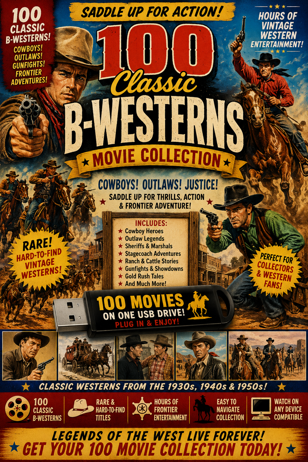 100 Classic B-Western Movie Collection on USB PUBLIC DOMAIN
