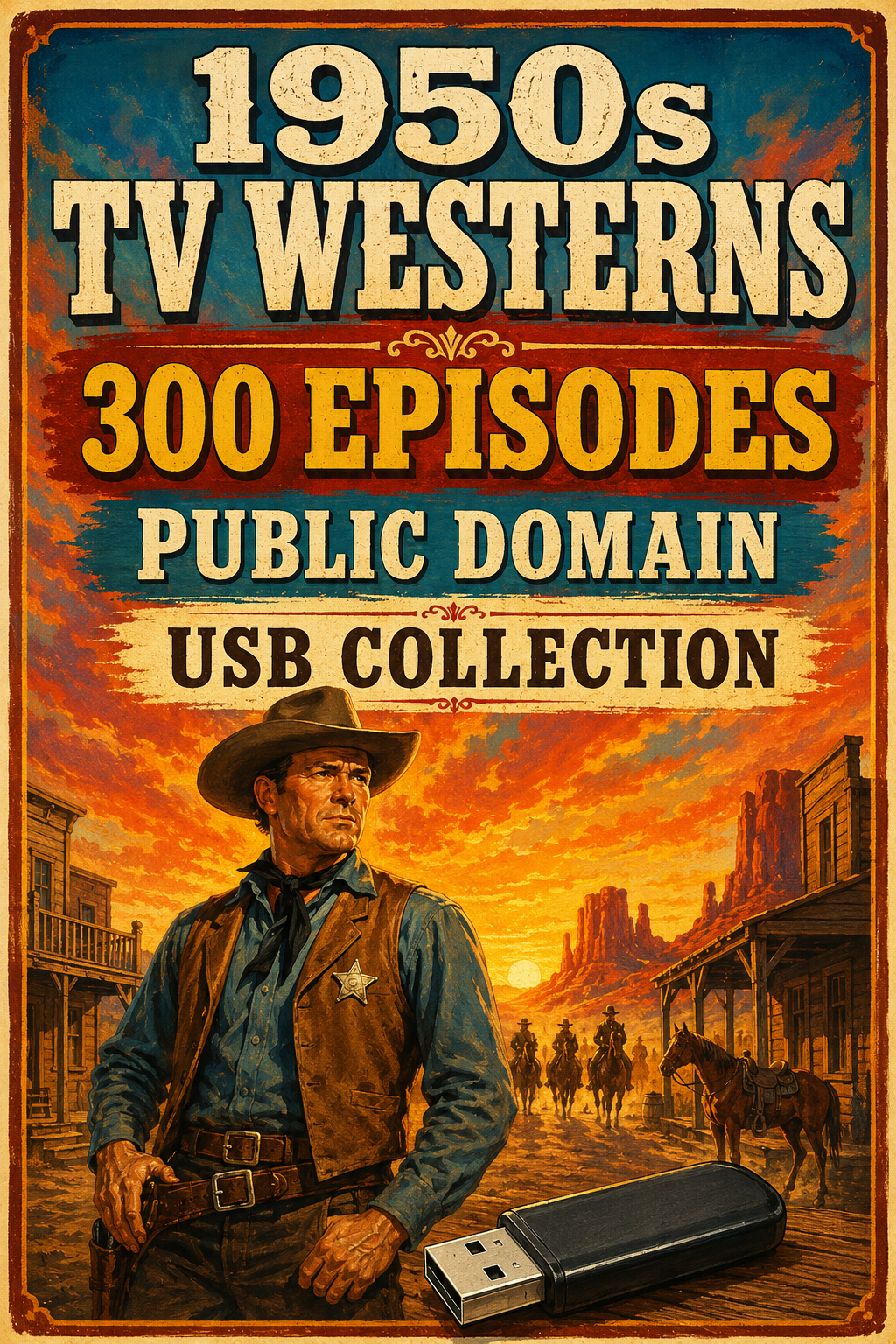 1950s TV Westerns 300 Episodes Public Domain USB Classic Cowboy Collection