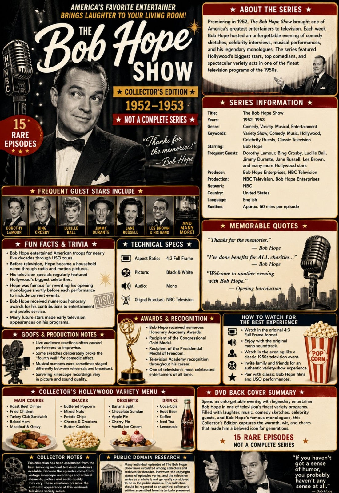 The Bob Hope Show 1952 Classic TV DVD 11 Episodes Rare Variety Comedy