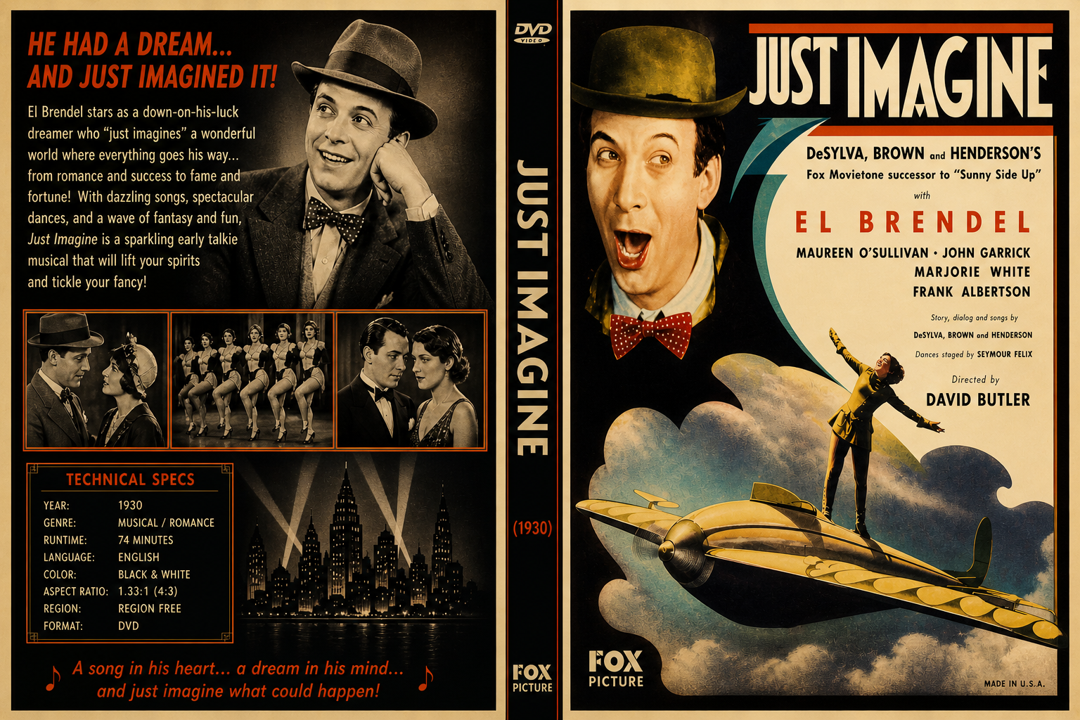 Just Imagine 1930 Sci Fi Musical Comedy Film DVD With Cover Art