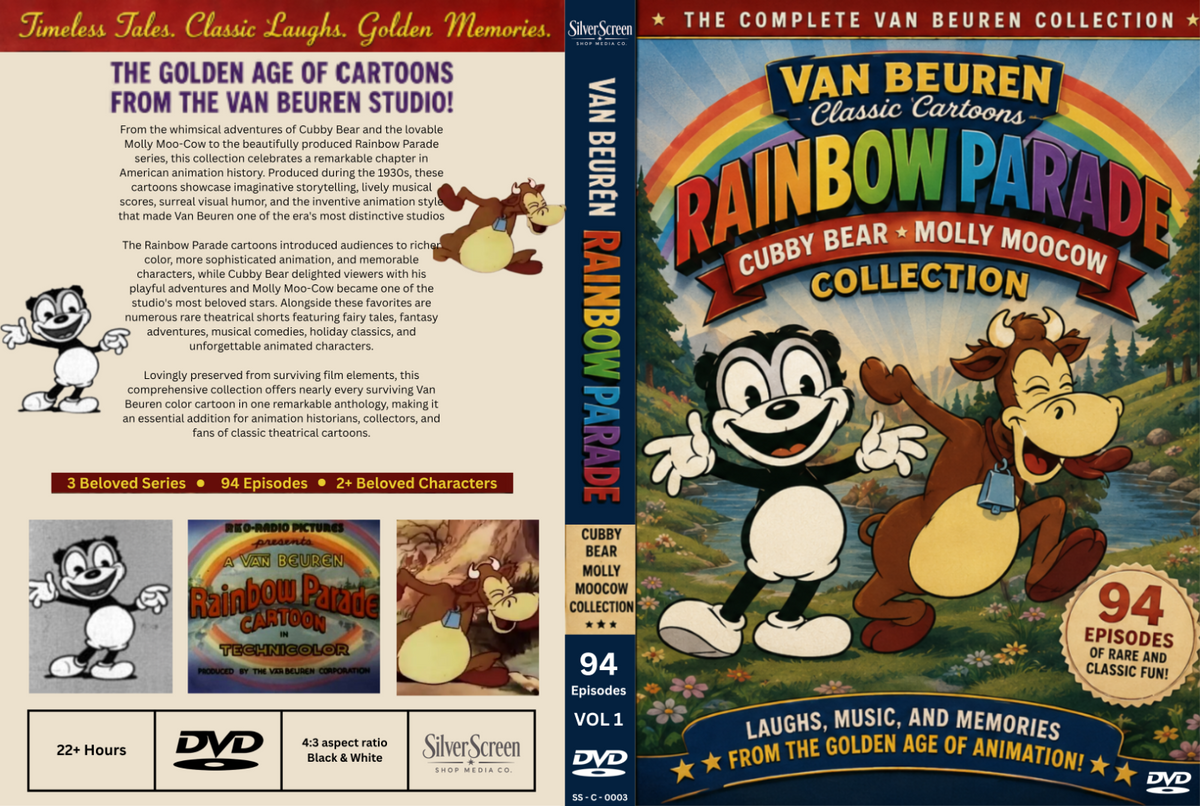 Van Beuren Classic Cartoons DVD RainbowParade CubbyBear MollyMooCow Collection