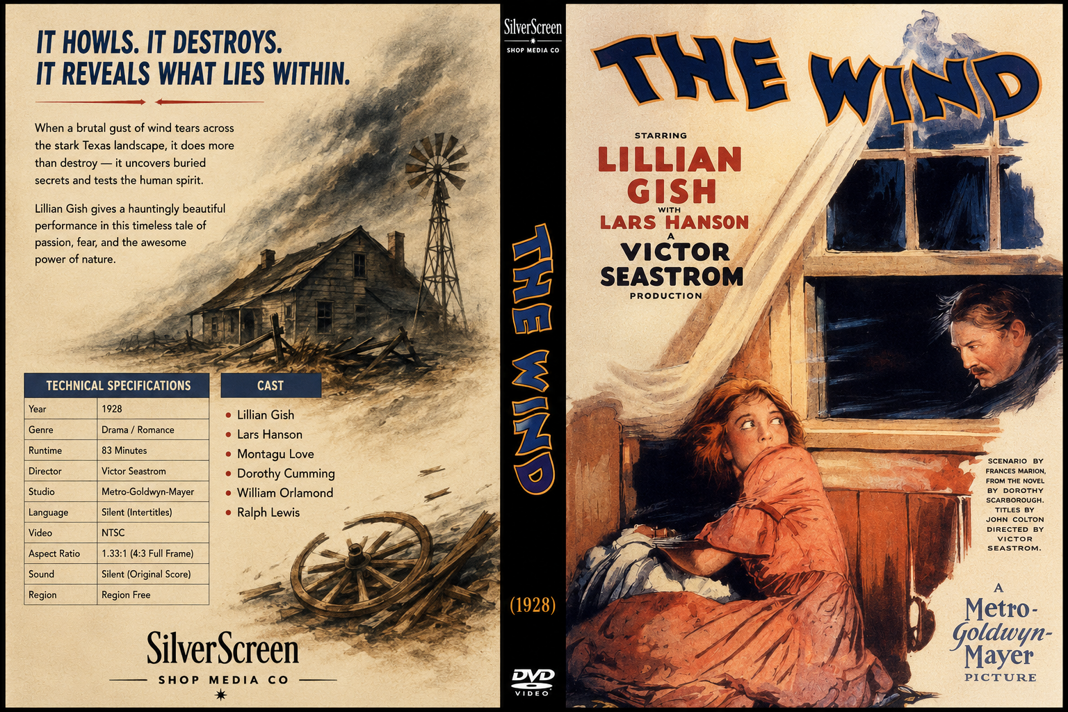 The Wind 1928 Lillian Gish Silent Drama Classic Film DVD