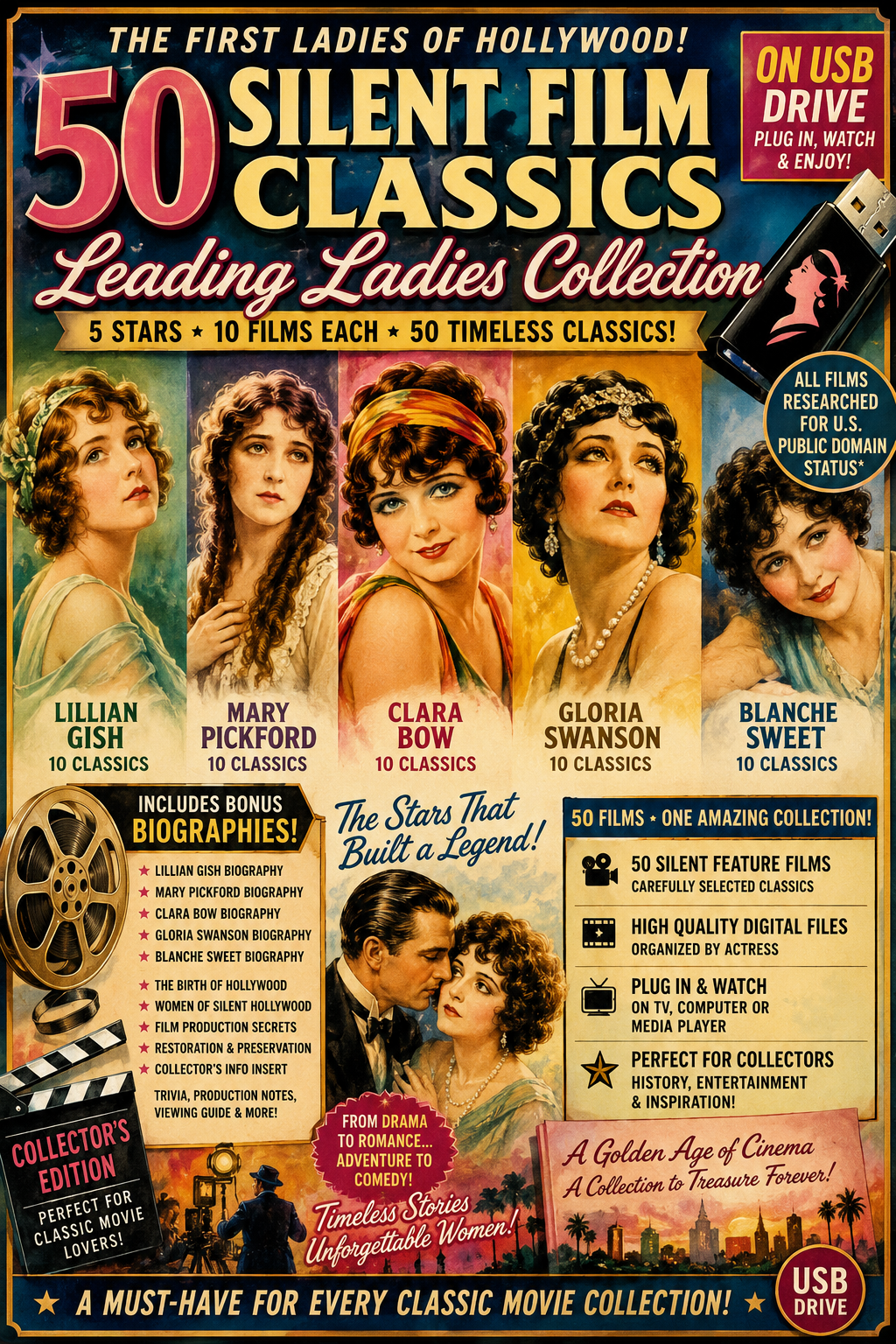 50 Silent Film Classics on USB Drive | Leading Ladies of Silent Cinema |