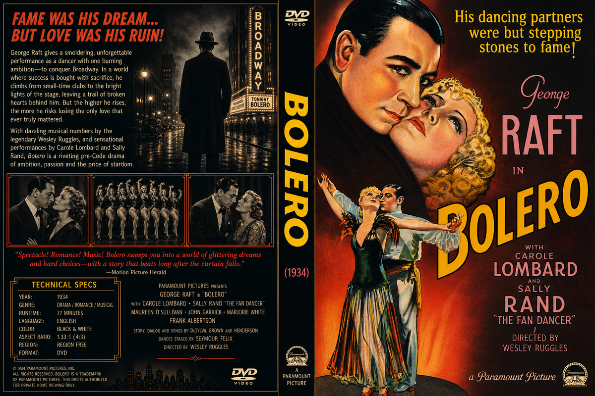 Bolero 1934 Pre Code Musical Drama Film DVD With Cover Art George Raft