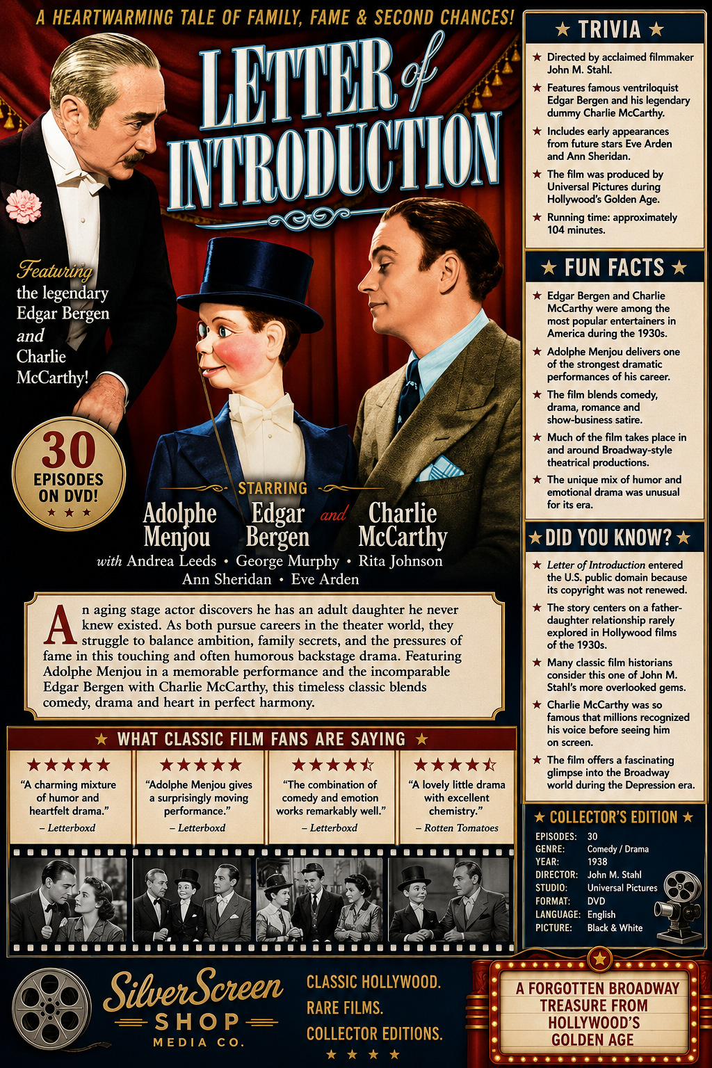 Letter of Introduction 1938 Rare Drama DVD Classic - Collectors Edition