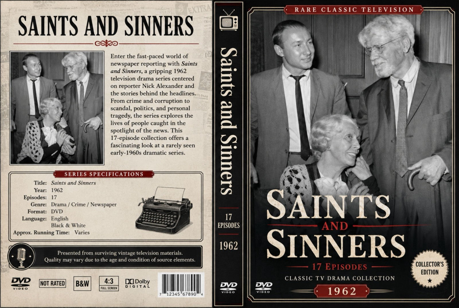 Saints and Sinners 1962 TV Series 17 Episodes Rare Classic Television Drama DVD