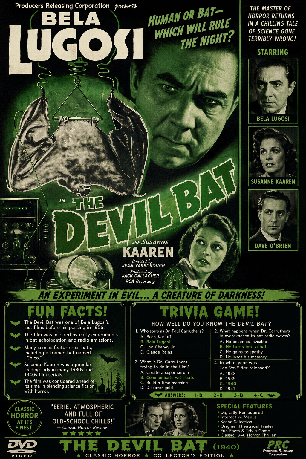 The Devil Bat (1940) Horror Sci-Fi DVD Collector Edition