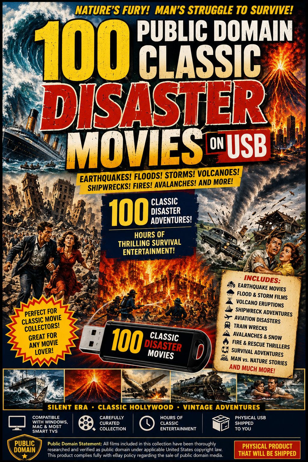 100 Public Domain Classic Disaster Movies