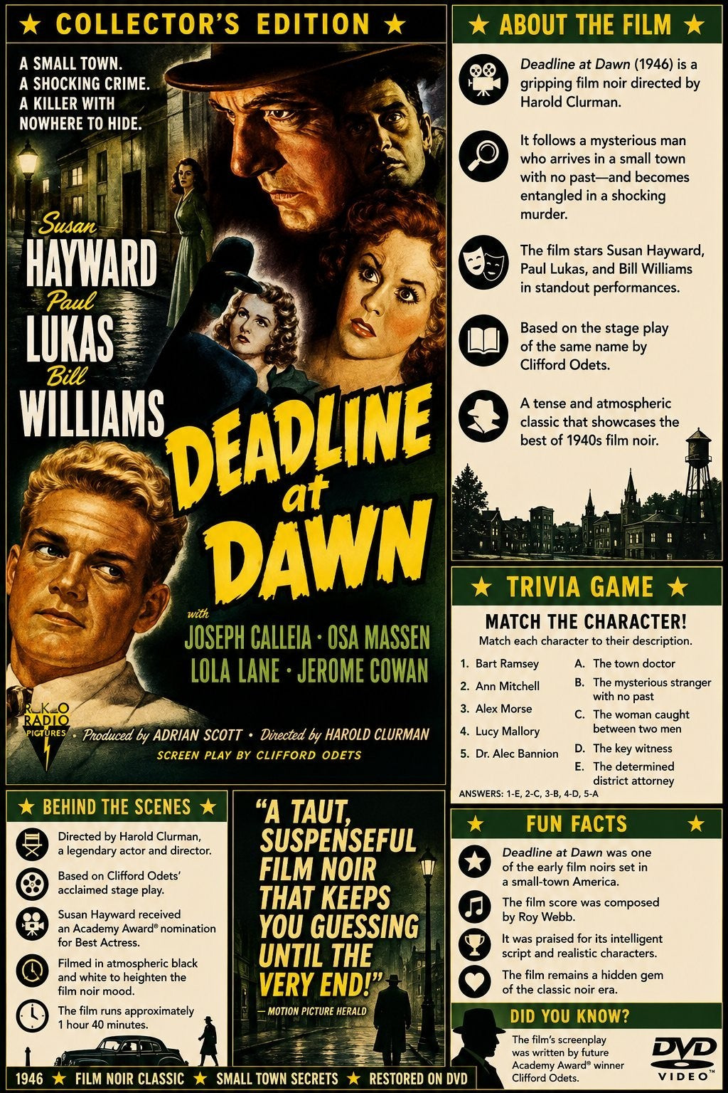 Deadline at Dawn 1946 Rare Film Noir Crime DVD With Cover Art Susan Hayward