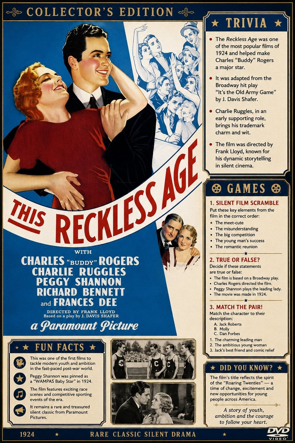 The Reckless Age (1924) Silent Drama DVD Collector Edition