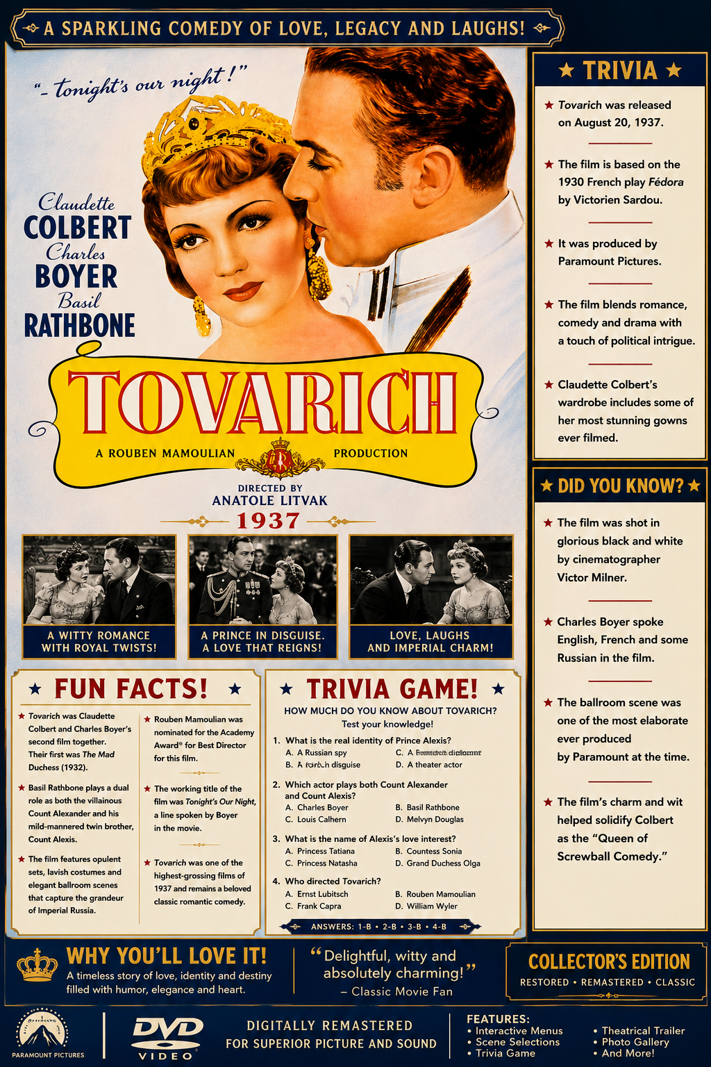 Tovarich 1937 Comedy Romance DVD Collector Edition With Cover Art
