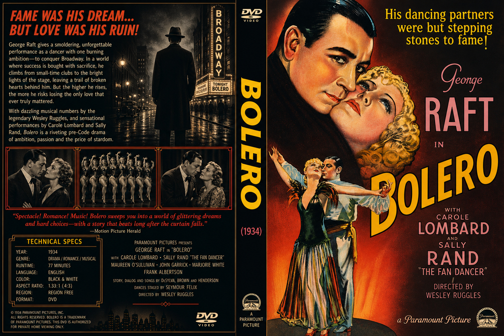 Bolero 1934 Pre Code Musical Drama Film DVD With Cover Art George Raft
