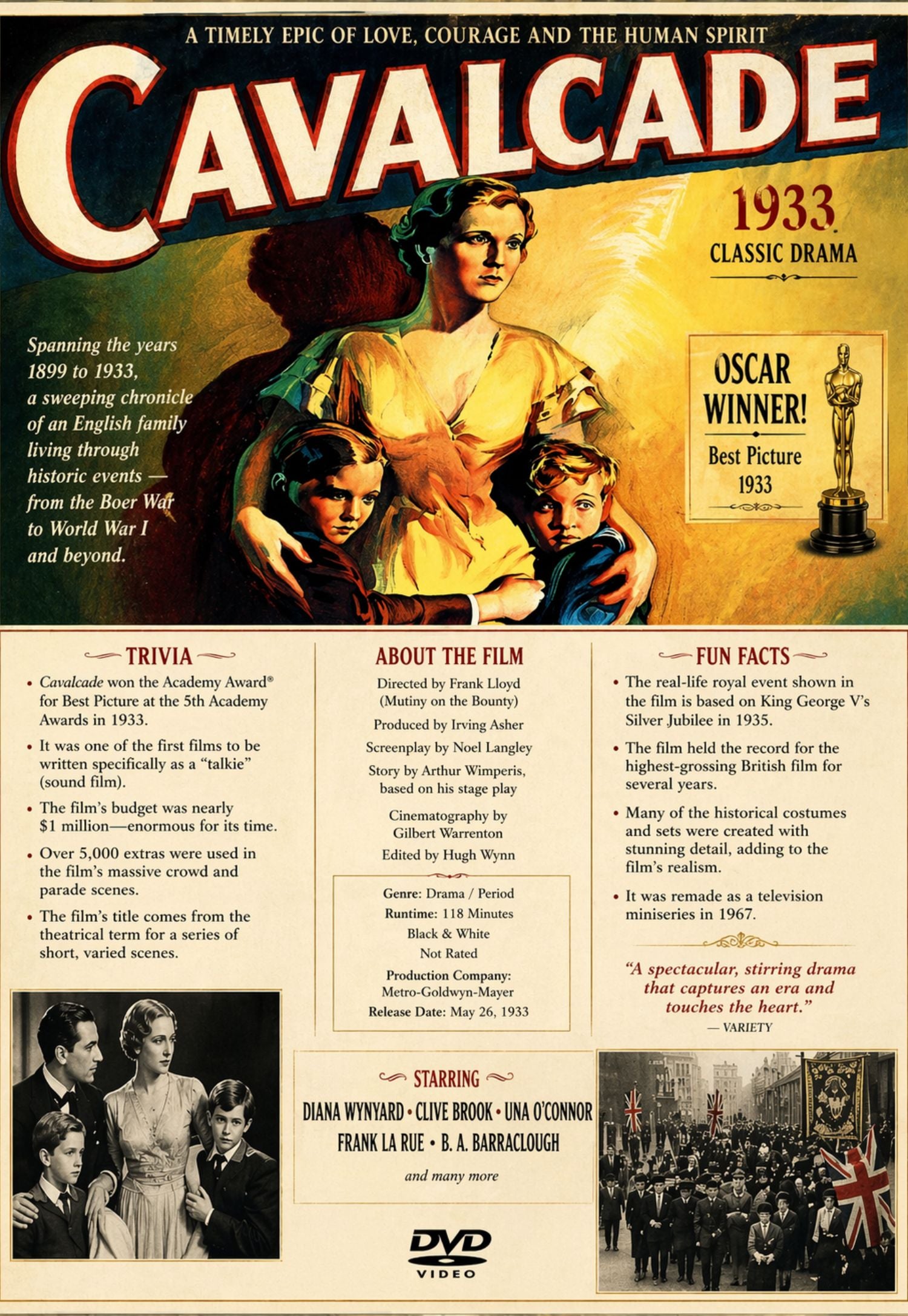 Cavalcade 1933 Historical Drama Film DVD With Cover Art Oscar Winning