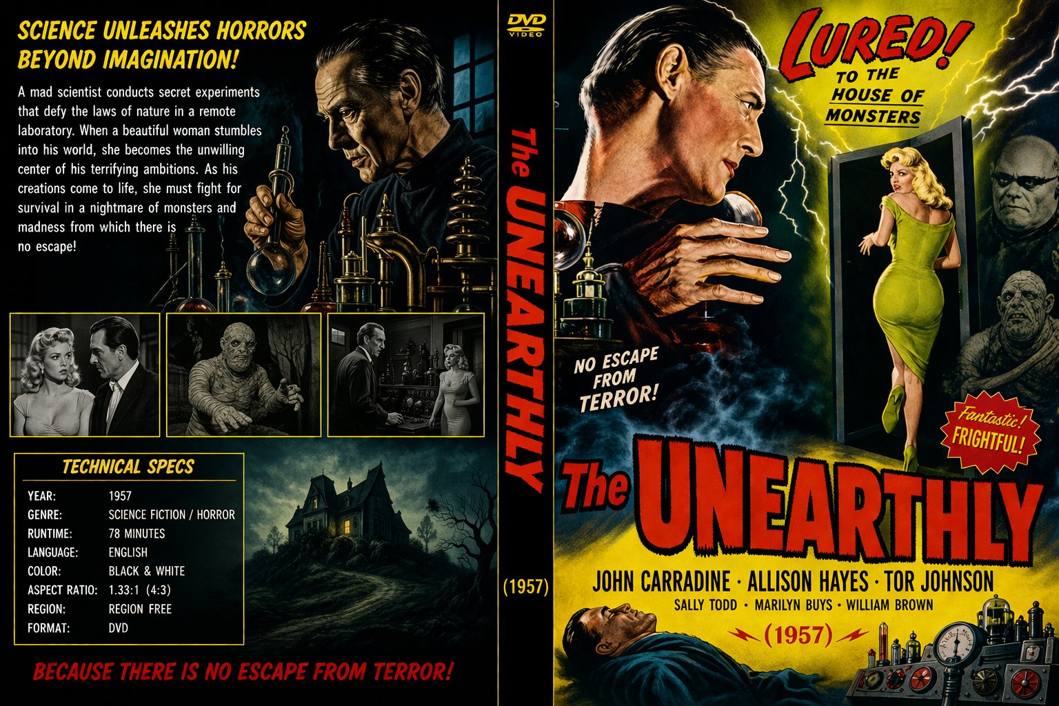 The Unearthly 1957 Sci Fi Horror Film DVD With Cover Art Classic