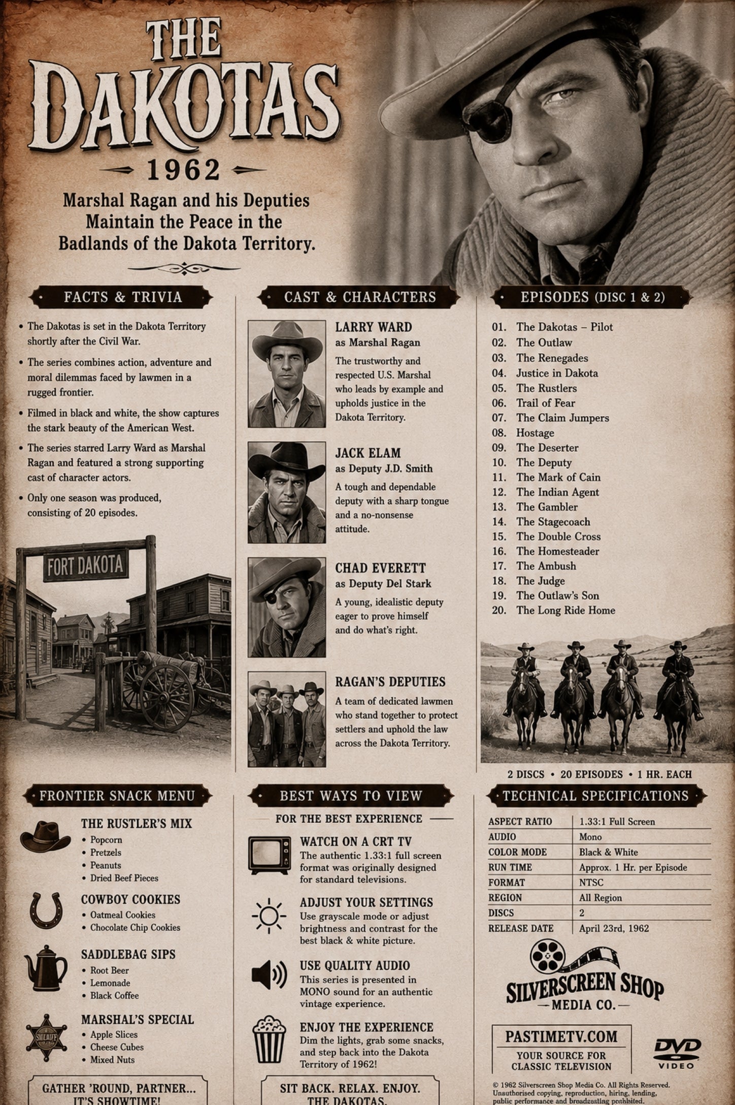 The Dakotas 1962 Complete Series Classic Western TV DVD 19 Episodes